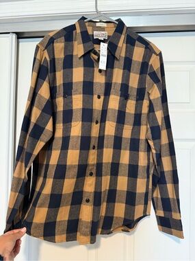 J. Crew | Slim Mid-Weight Flannel Shirt L Brown Navy Buffalo Plaid Check NWT